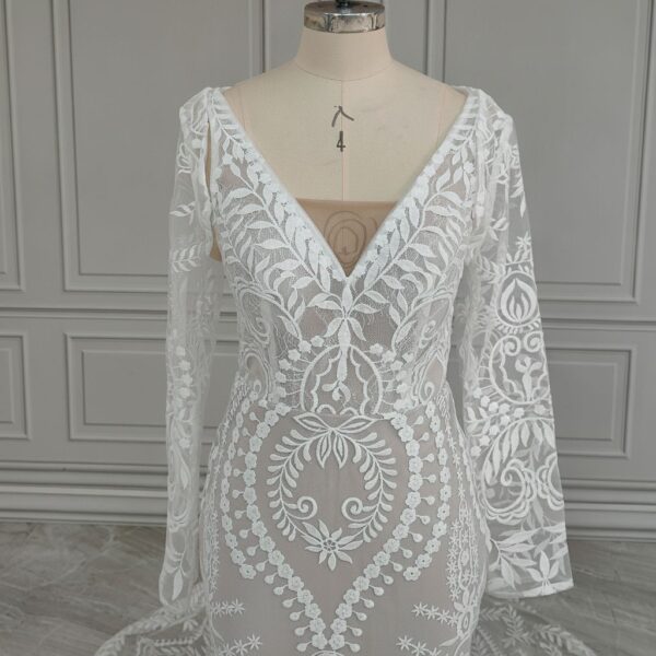 White Floral Lace V Neck Gown White Floral Lace V Neck Gown