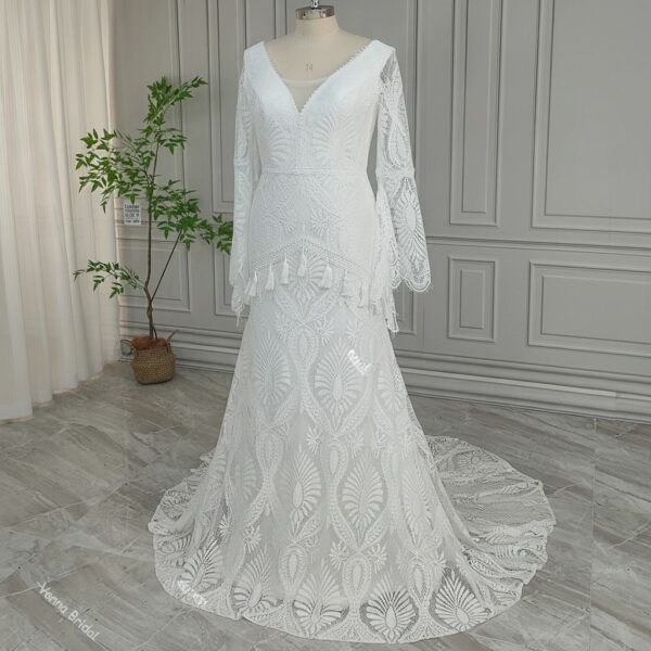 White Geometric Lace Wedding Dress