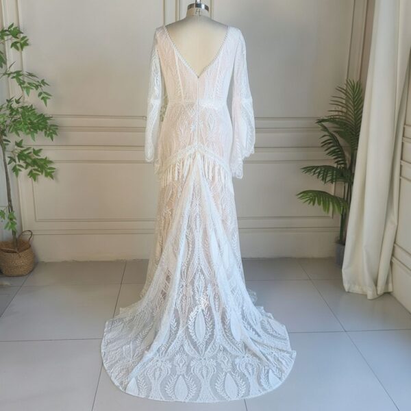 White Lace Boho Wedding Dress