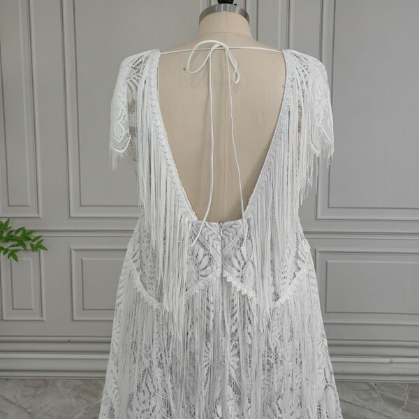 White Lace Fringe Backless Dress White Lace Fringe Backless Dress