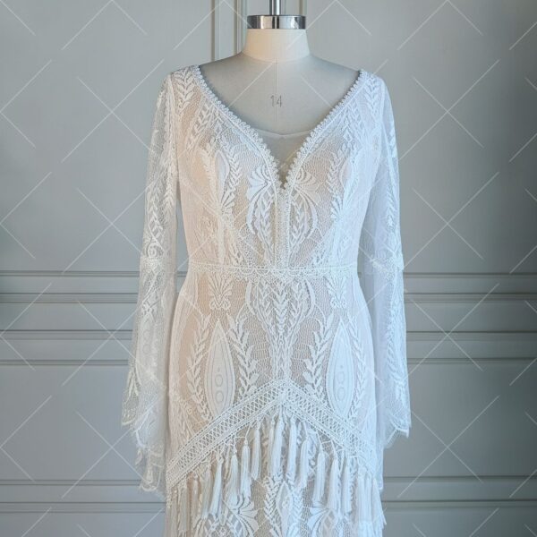 White Lace Fringe Boho Gown