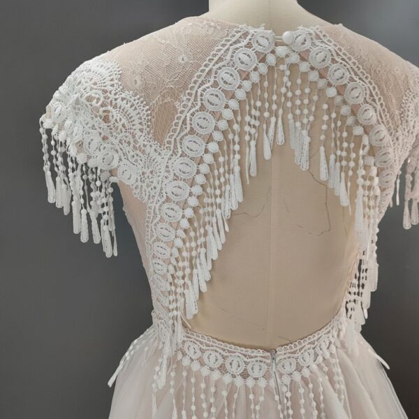 White Lace Fringe Wedding Dress