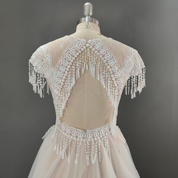 White Lace Tassel Fringe Gown