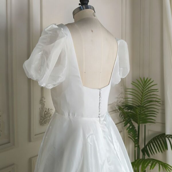 White Low Back Puff Sleeve Dress