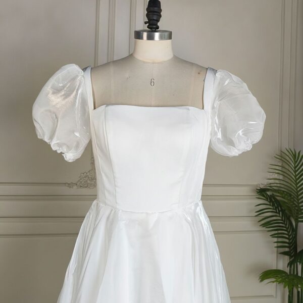 White Puff Sleeve Square Neck Gown
