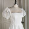 White Satin Puff Sleeve Dress