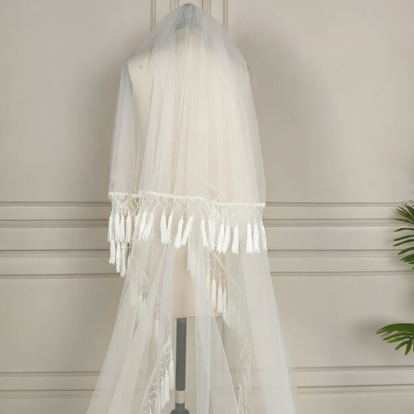 White Tassel Trim Bridal Veil