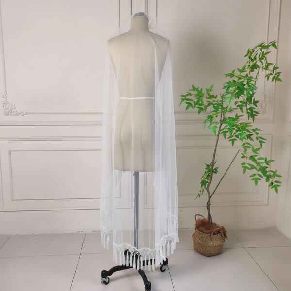 White Tassel Trim Tulle Veil