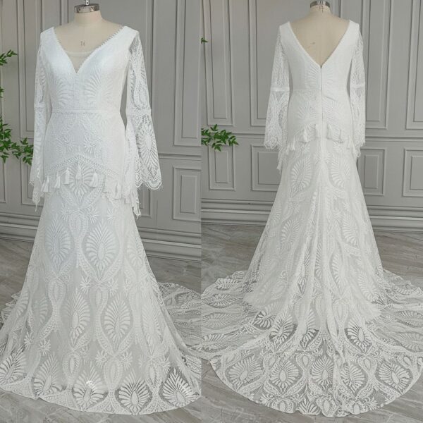 White Tasseled Lace Wedding Dress