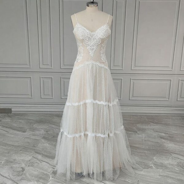 Blush Lace Tiered Tulle Gown Blush Lace Tiered Tulle Gown