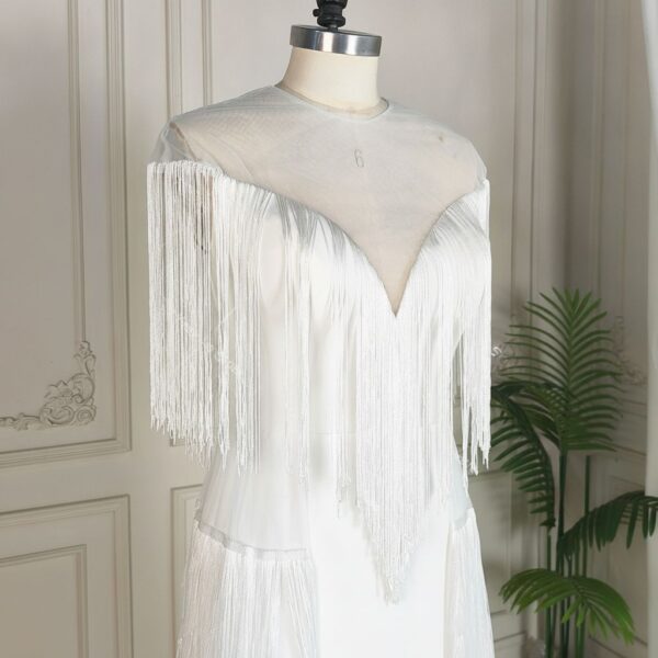 White Fringe Illusion Maxi Dress