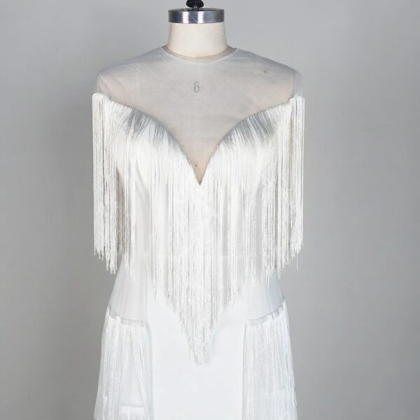 White Fringe Mesh Dress