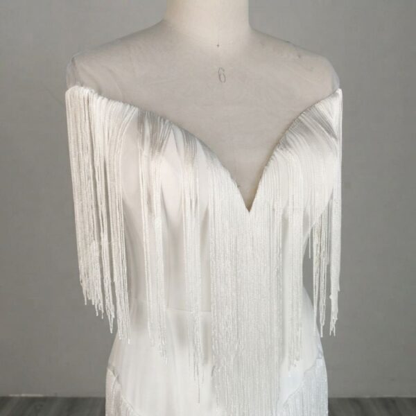 White Fringe Wedding Dress