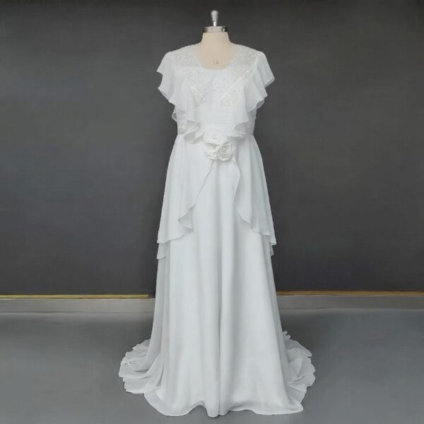 White Ruffled Chiffon Gown White Ruffled Chiffon Gown