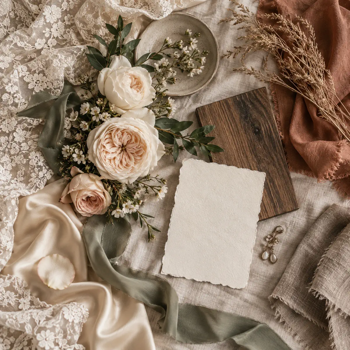 Ivory sage terracotta and natural wood rustic wedding color palette