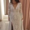 Sandstone Serenade Boho Lace Wedding Dress with Bell Sleeves and Open Back — customer review photo