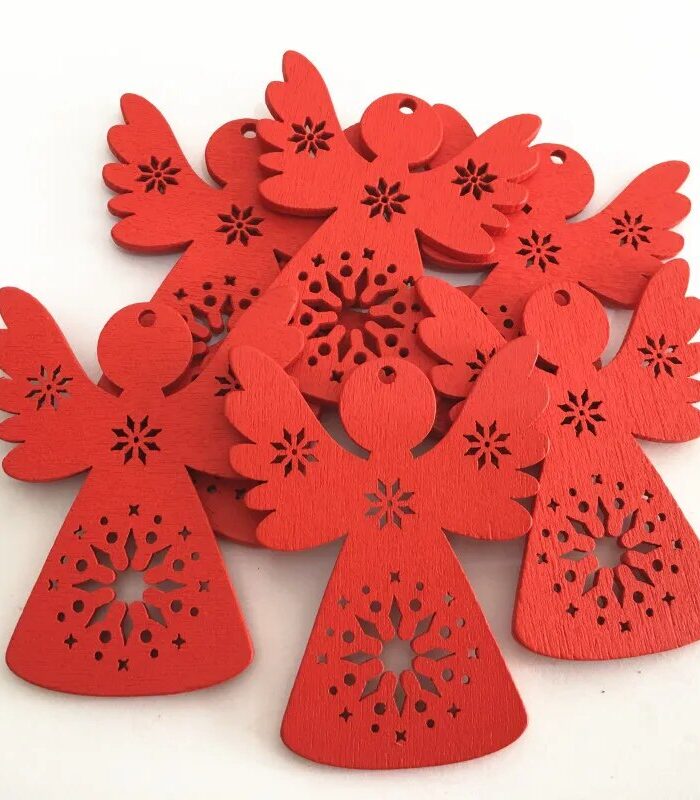 Festive Delight: 10-Piece White & Red Wooden Christmas Boho Ornaments Set – Spirit & Rebel