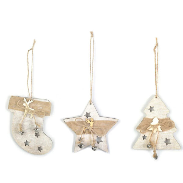 H872e3ec67b6c41ed90393baf22d211ca6 Enchanting 3-Piece Boho Christmas Wooden Pendants Set