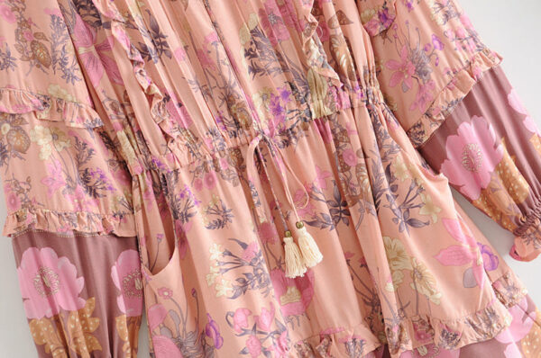 Ha25b8a6b76a642cfbf1de9d3dd2e0a17G Floral Whimsy Ruffles Boho Mini Dress