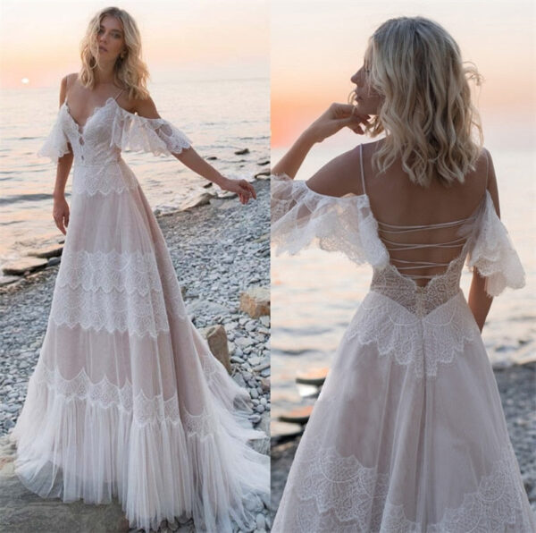 Hf905c72872654437aa949b6c424c405eH Sunset Love Lace Wedding Dress