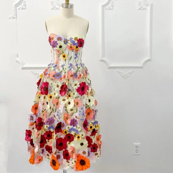Blooming Fantasy Strapless Corset Boho Dress Champagne – Spirit & Rebel