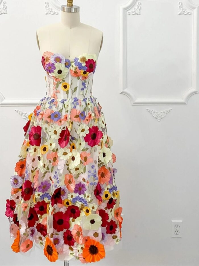 Blooming Fantasy Strapless Corset Boho Dress Champagne – Spirit & Rebel