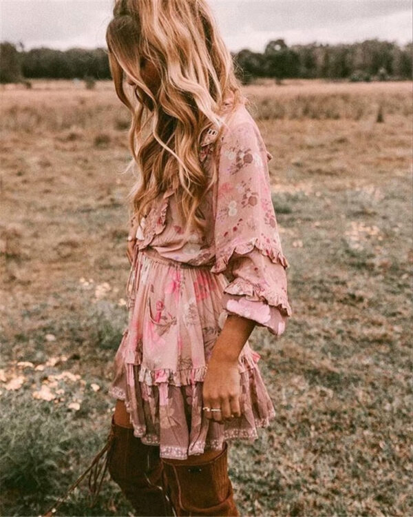 S14f285f9a69c49b7ac222a47768b71b2R Floral Whimsy Ruffles Boho Mini Dress