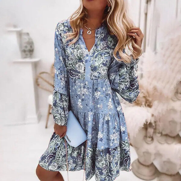 S1cf017943e904211bade7b9a69395926e Spirit and Rebel Boho Ruffle Long Sleeve Loose Dress