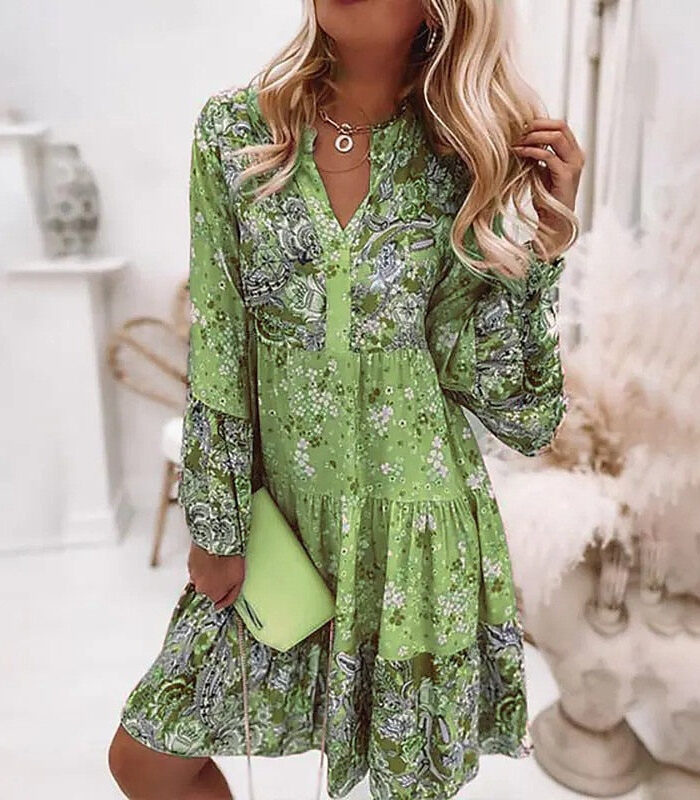 Spirit and Rebel Boho Ruffle Long Sleeve Loose Dress