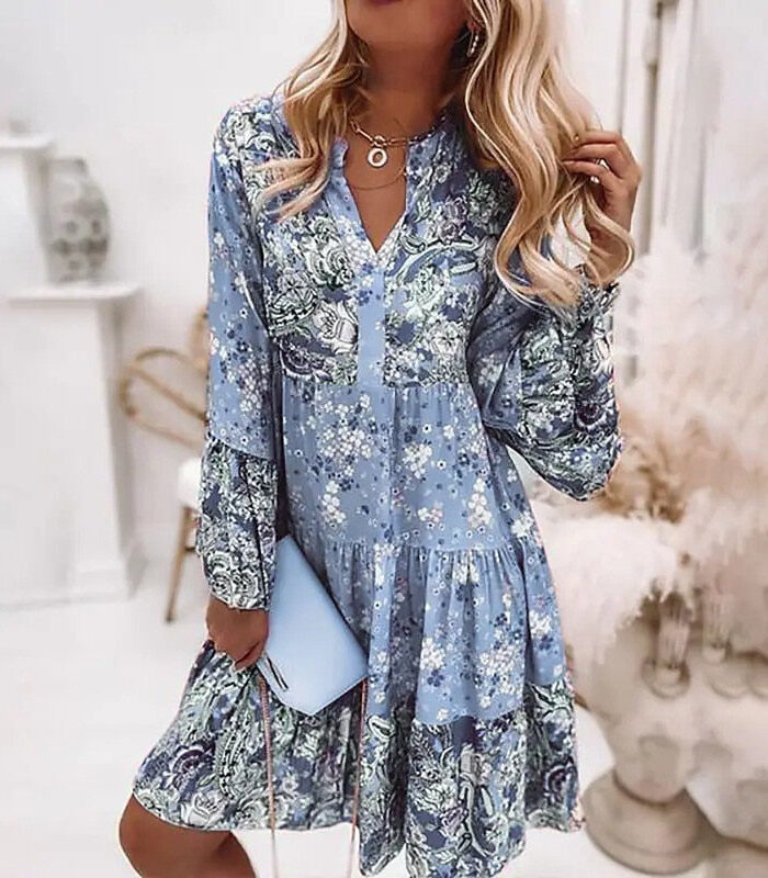 Spirit and Rebel Boho Ruffle Long Sleeve Loose Dress