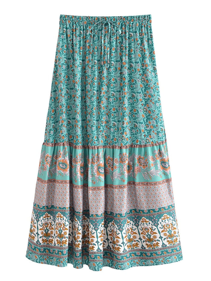Happy Boho Elastic Waist A-Line Skirt Green – Spirit & Rebel