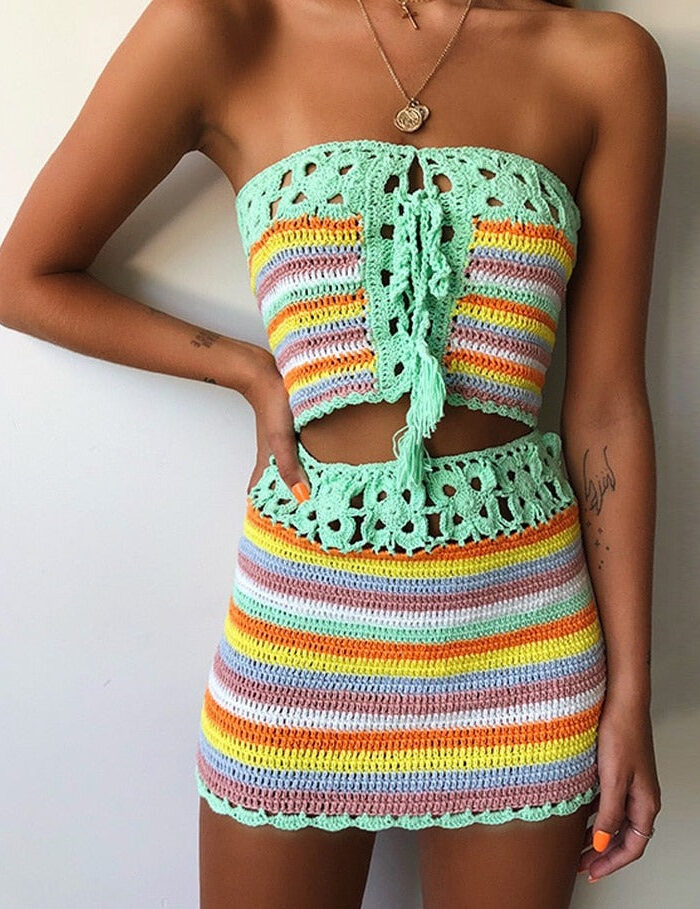 Blissful Beach Boho Crochet Beach Cover Top Skirt – Spirit & Rebel