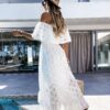 S77b2b959ae684397a0e538658c72f325C Nomad Off-Shoulder White Boho Dress