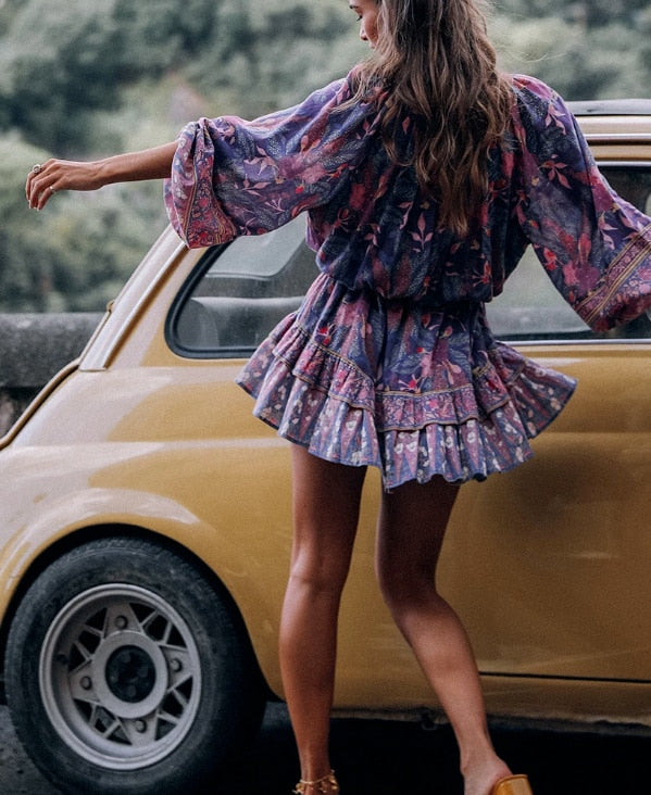 Unstoppable Spirit V-neck Long Sleeve Boho Dress Purple – Spirit & Rebel