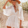 Spirit and Rebel White Lace Boho Tunic Beach Cover up Dress
