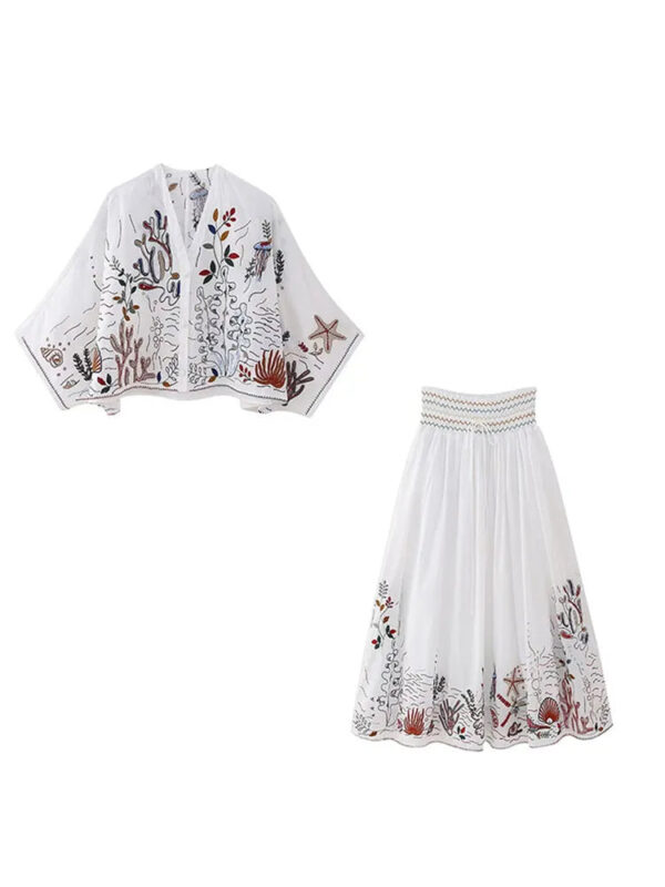 Free Your Mind Embroidered Boho Skirt and Top 2 Piece Set