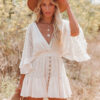 Spirit and Rebel White Lace Boho Tunic Beach Cover up Dress