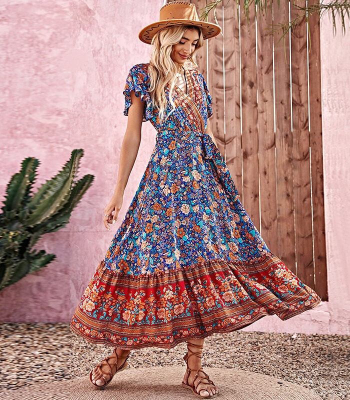 Meadow Dreamer Floral Print Boho Plunge Maxi Dress – Spirit & Rebel
