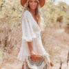 Spirit and Rebel White Lace Boho Tunic Beach Cover up Dress