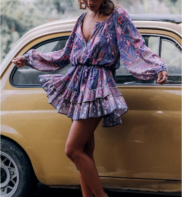 Unstoppable Spirit V-neck Long Sleeve Boho Dress Purple – Spirit & Rebel