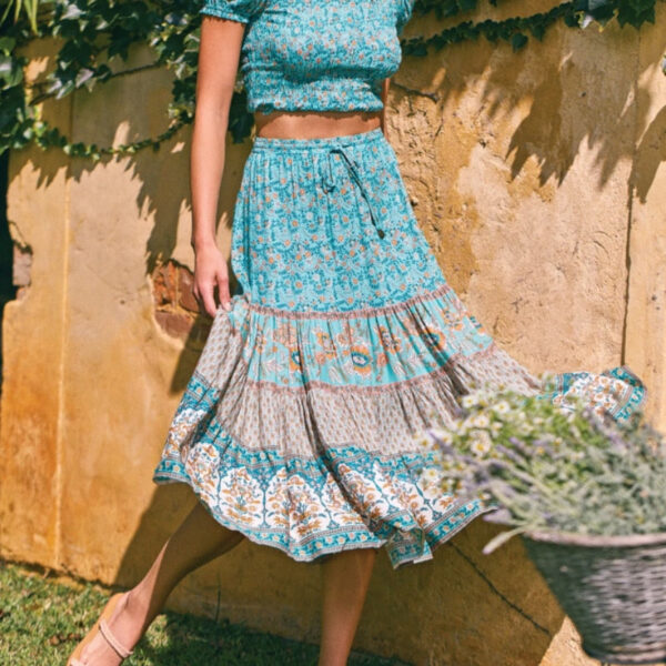 Happy Boho Elastic Waist A-Line Skirt Green – Spirit & Rebel