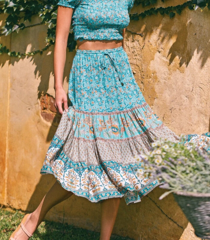 Happy Boho Elastic Waist A-Line Skirt Green – Spirit & Rebel