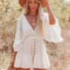 Spirit and Rebel White Lace Boho Tunic Beach Cover up Dress